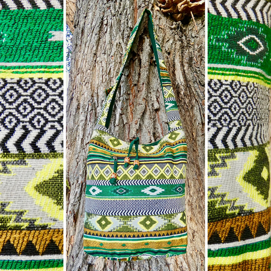 Green Woven Cotton Bucket Bag