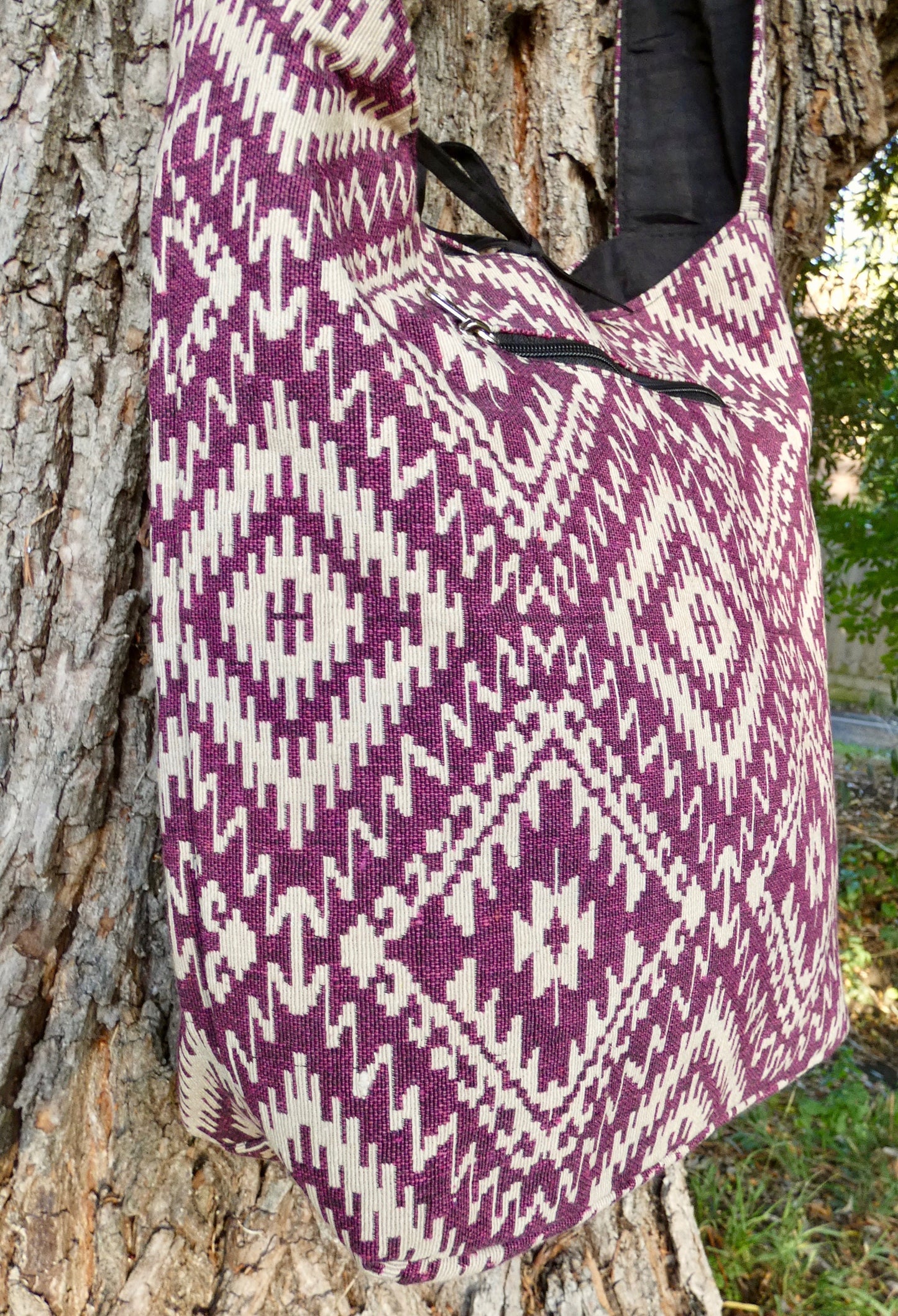 Pink Geometric Woven Cotton Bucket Bag