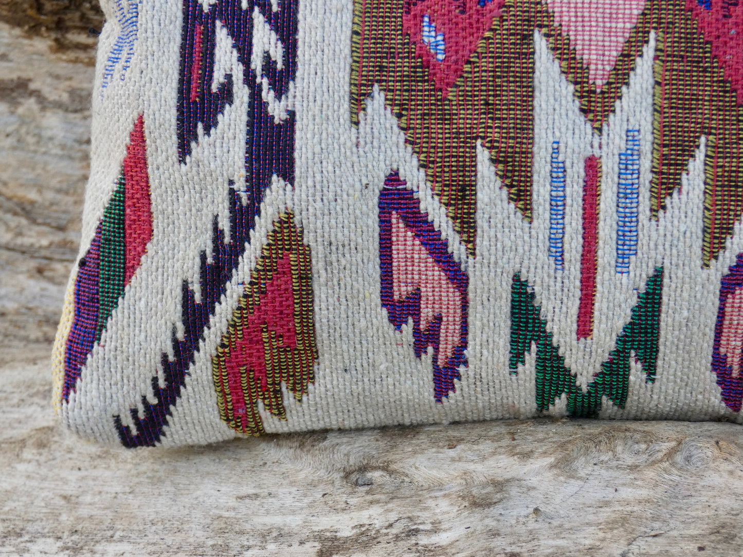 Red and Beige Jacquard Woven Cotton Wristlet Purse Bag