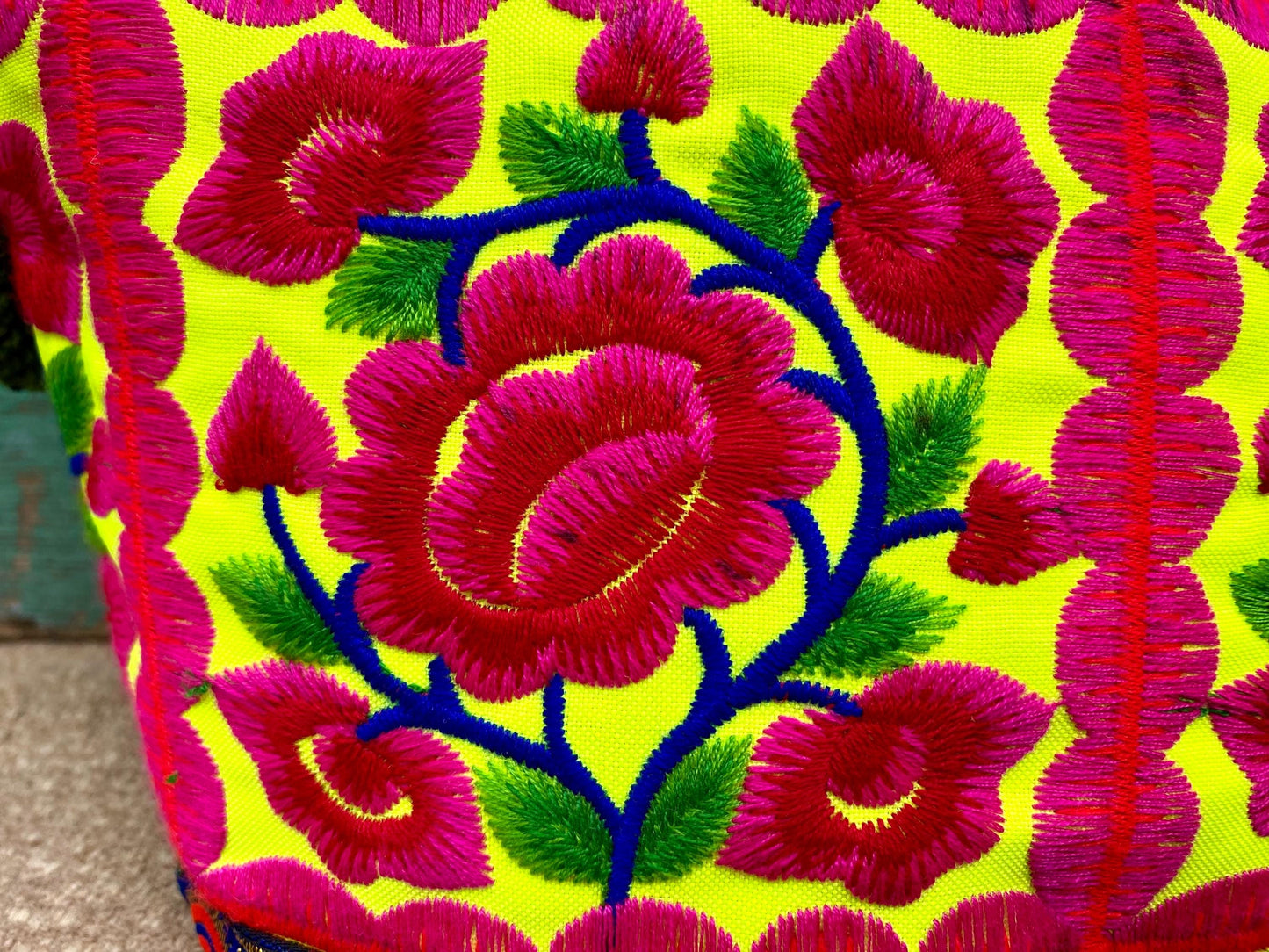 Pink Floral Embroidered Thai Crossbody Bag