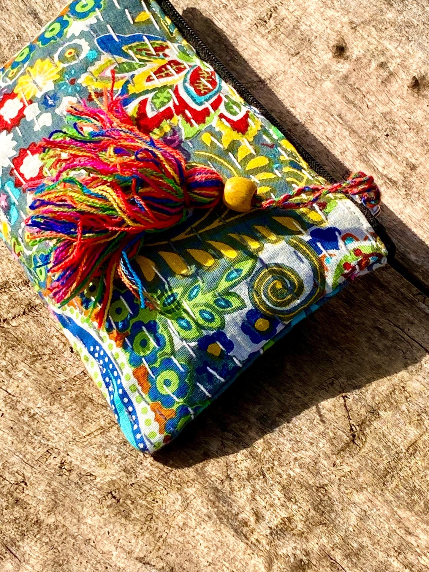 Handmade Cotton Kantha Purse - Grey