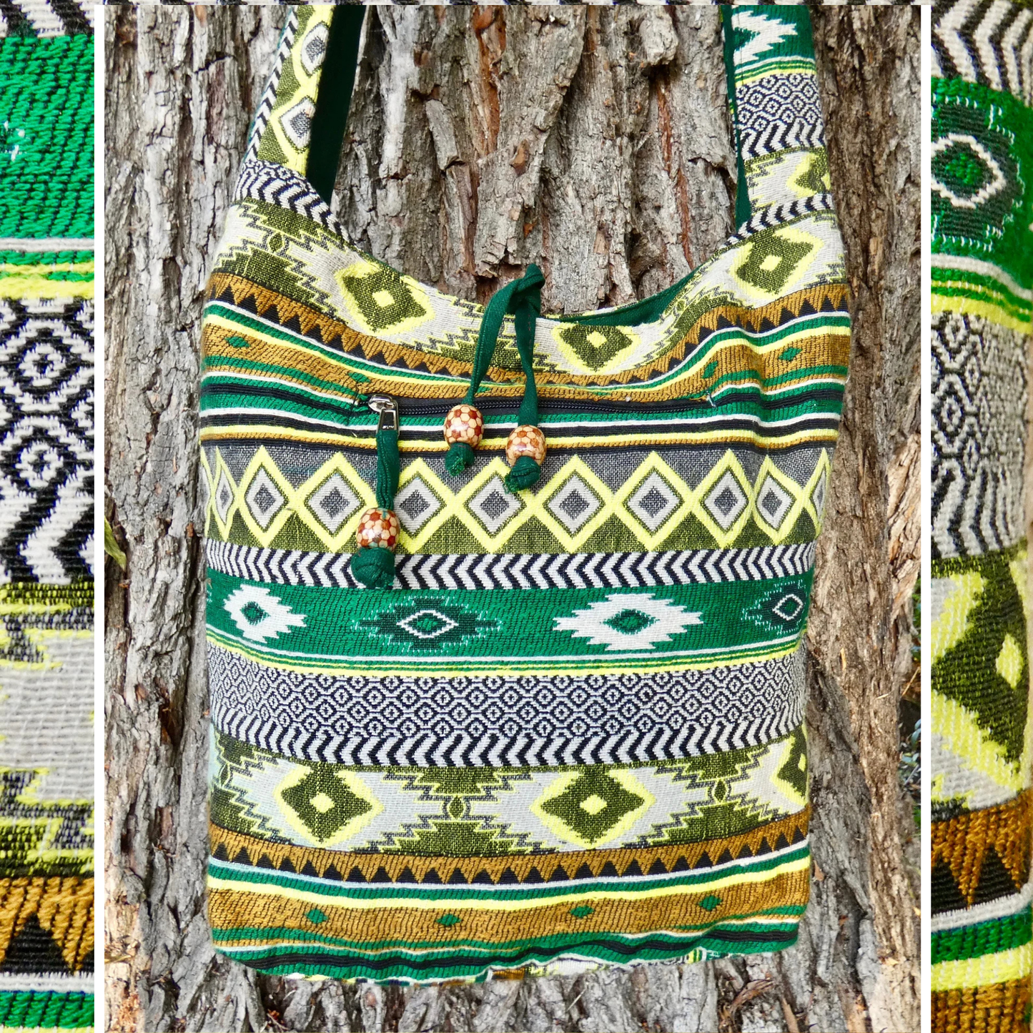 Green Woven Cotton Bucket Bag