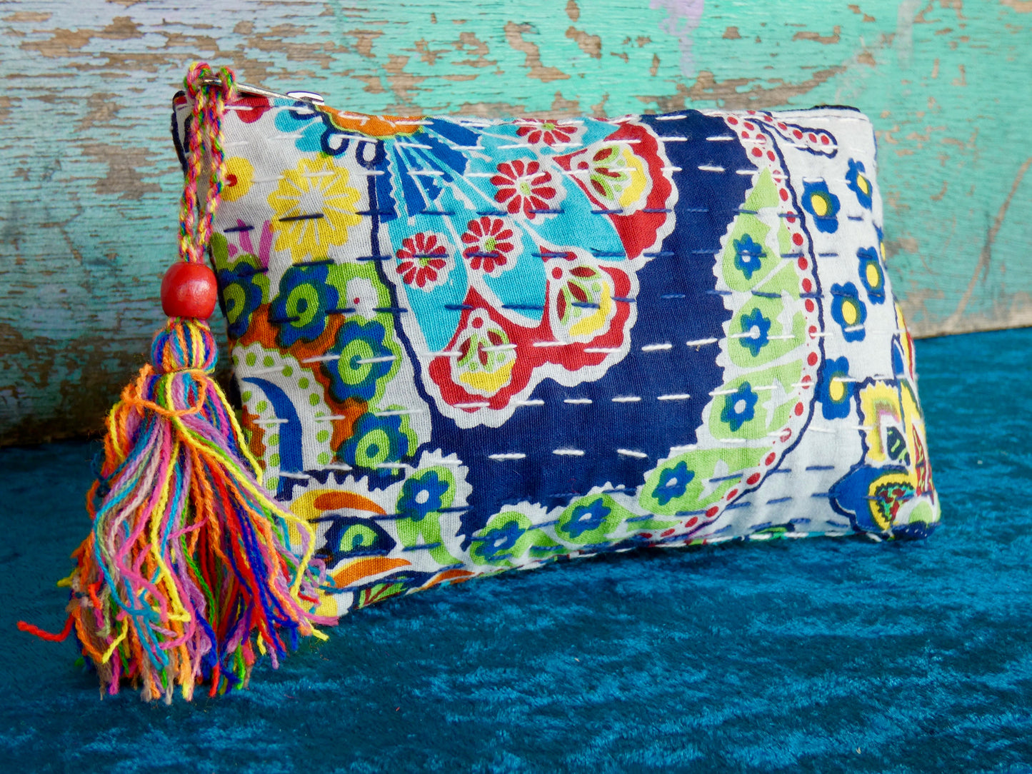 Handmade Cotton Kantha Purse - Navy Blue