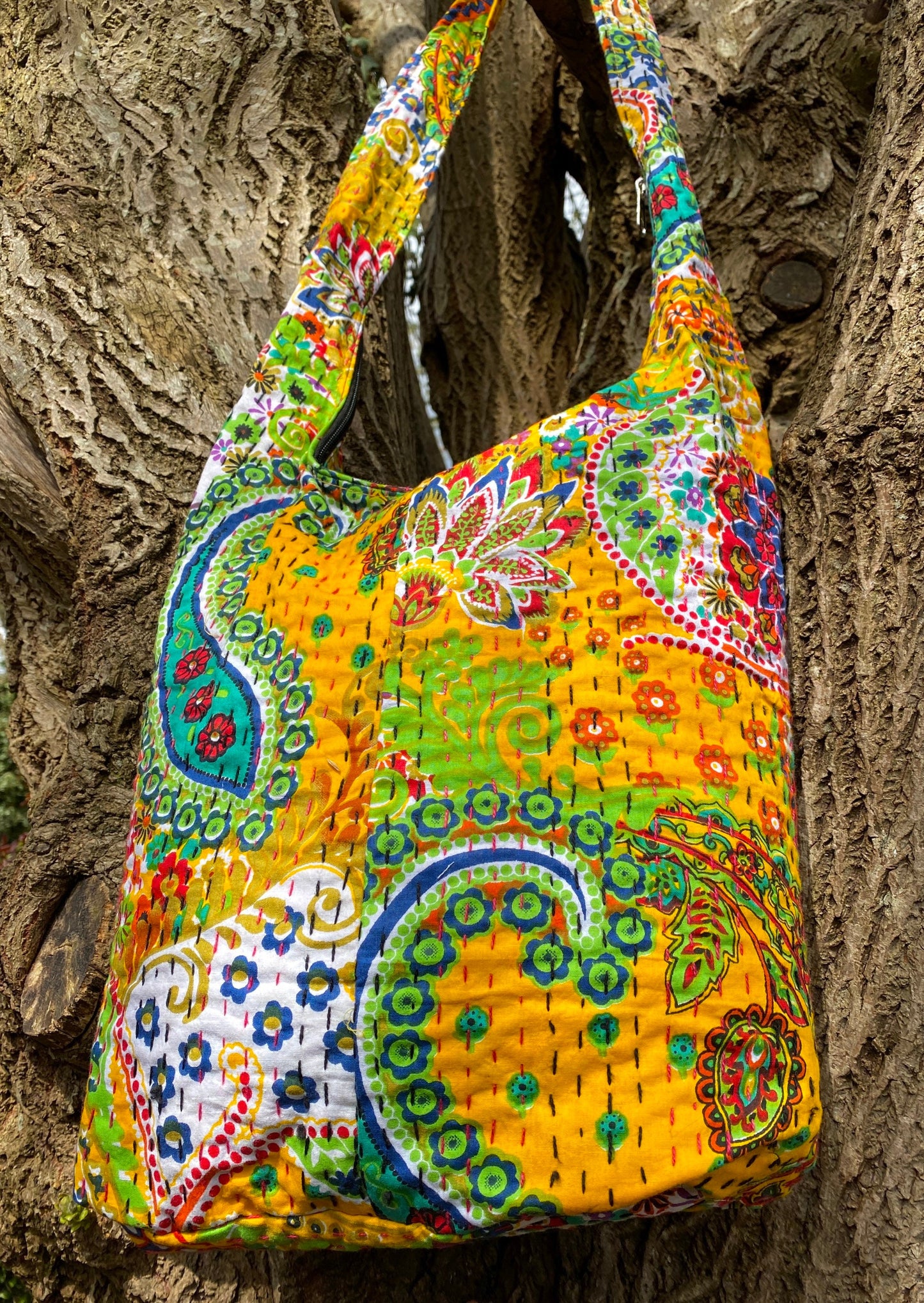 Yellow Indian Kantha Bucket Bag