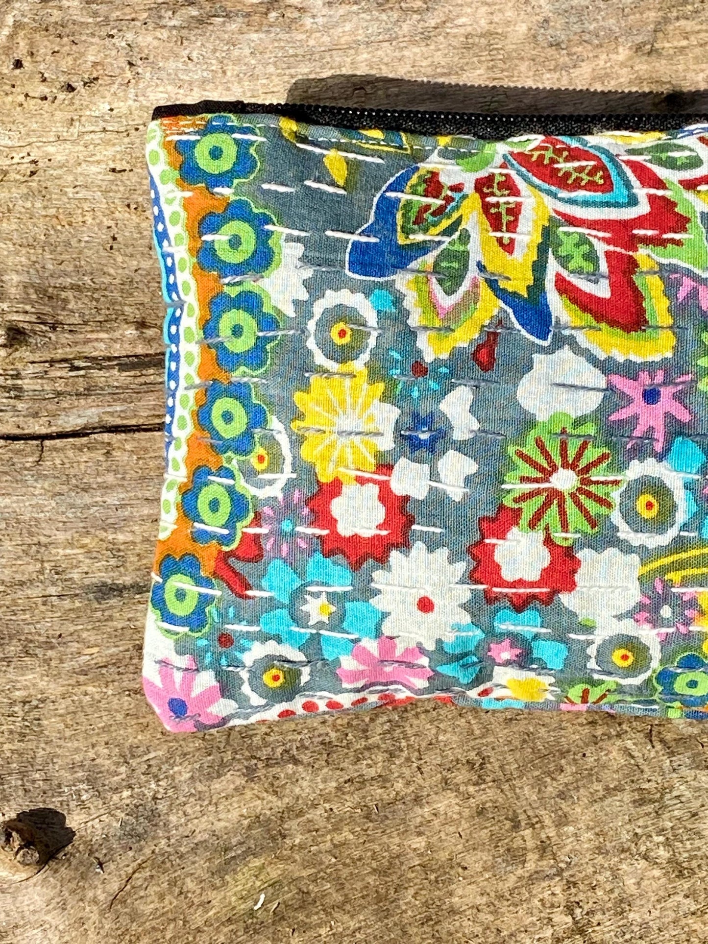 Handmade Cotton Kantha Purse - Grey