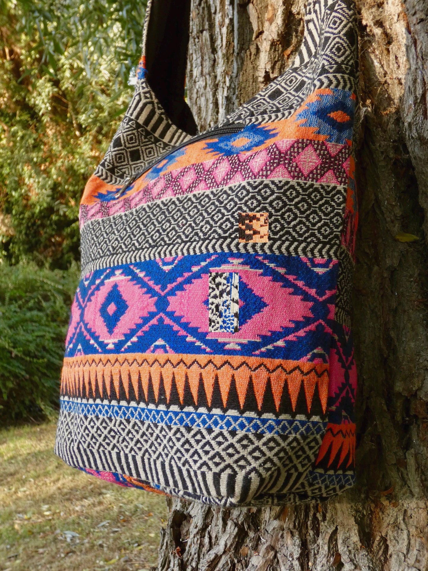 Colourful Geometric Woven Cotton Bucket Bag