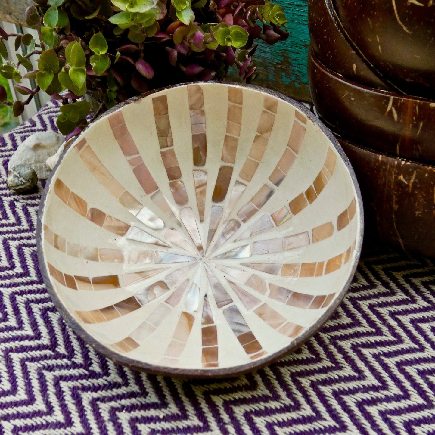 Cream Coconut Bowl with Mother of Pearl Inlay