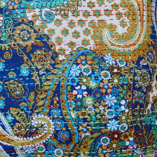 Blue Paisley Kantha Cushion Cover