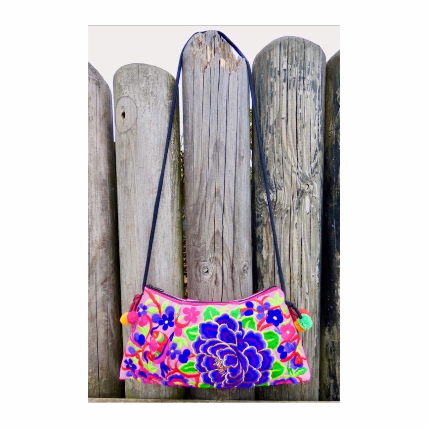 Purple Floral Embroidered Crossbody Thai Sling Bag