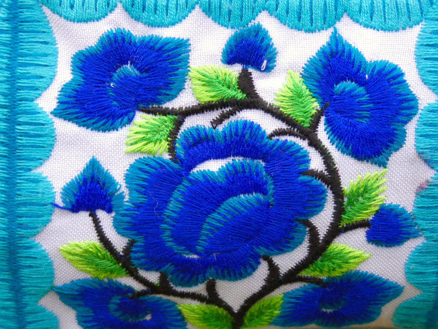 Blue Floral Embroidered Small Crossbody Thai Bag
