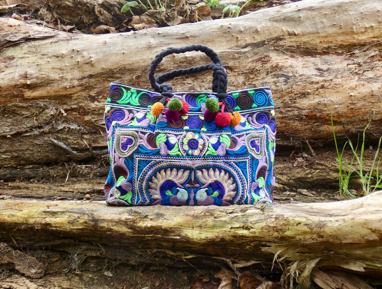 Blue Embroidered Hmong Handbag