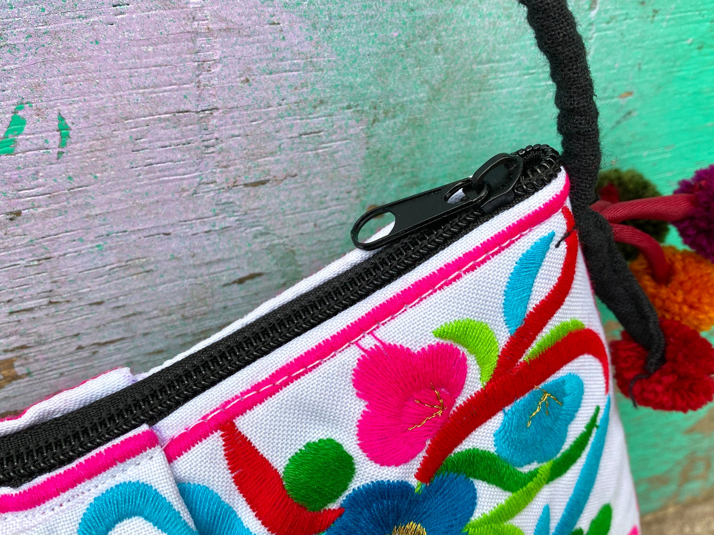 Red Floral Embroidered Crossbody Thai Sling Bag