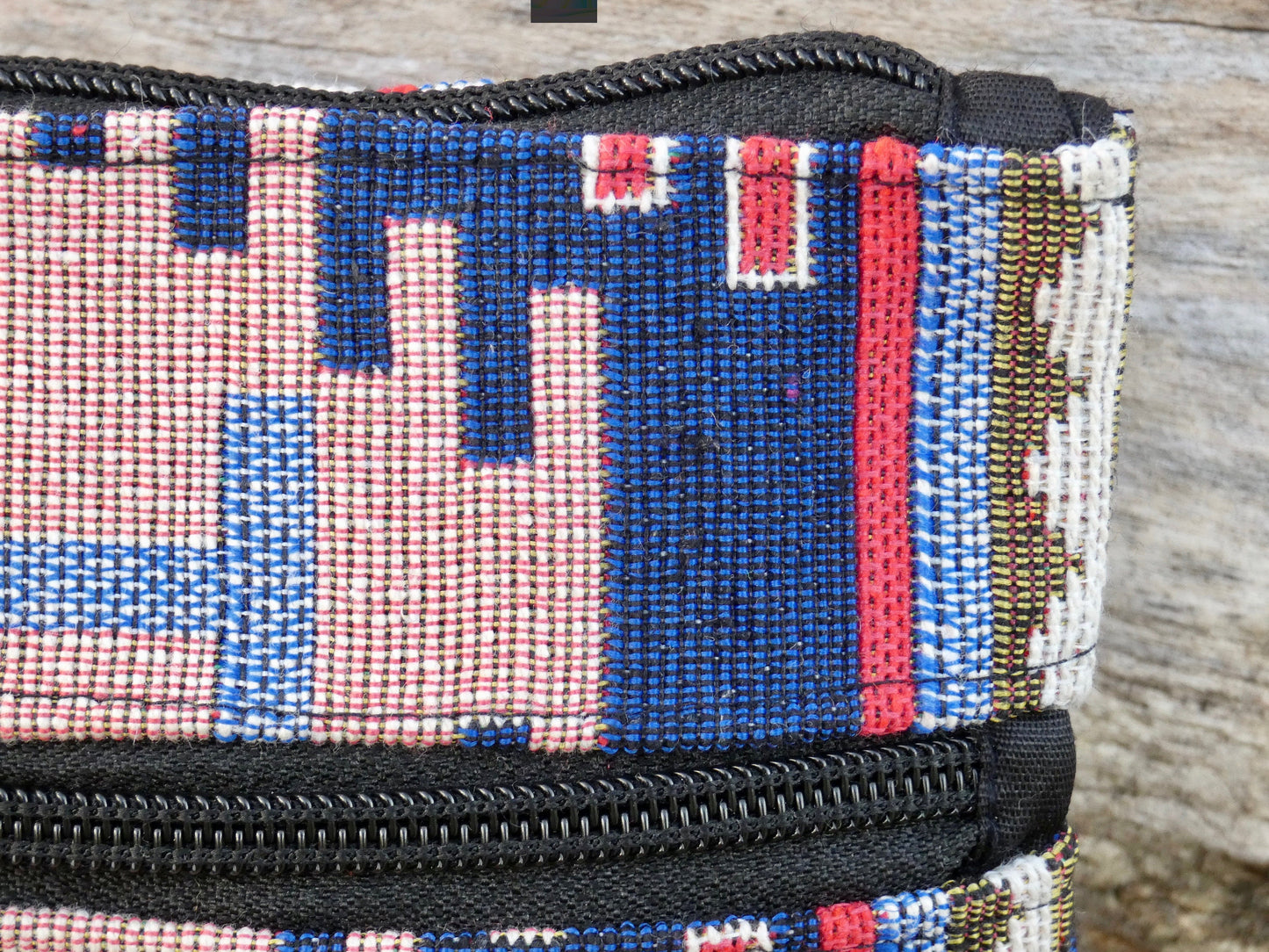 Upcycled Woven Cotton Jacquard Purse - Blue and Red