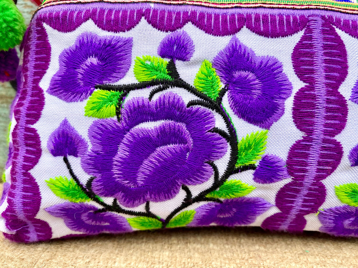 Purple Floral Hmong Embroidered Small Crossbody Bag
