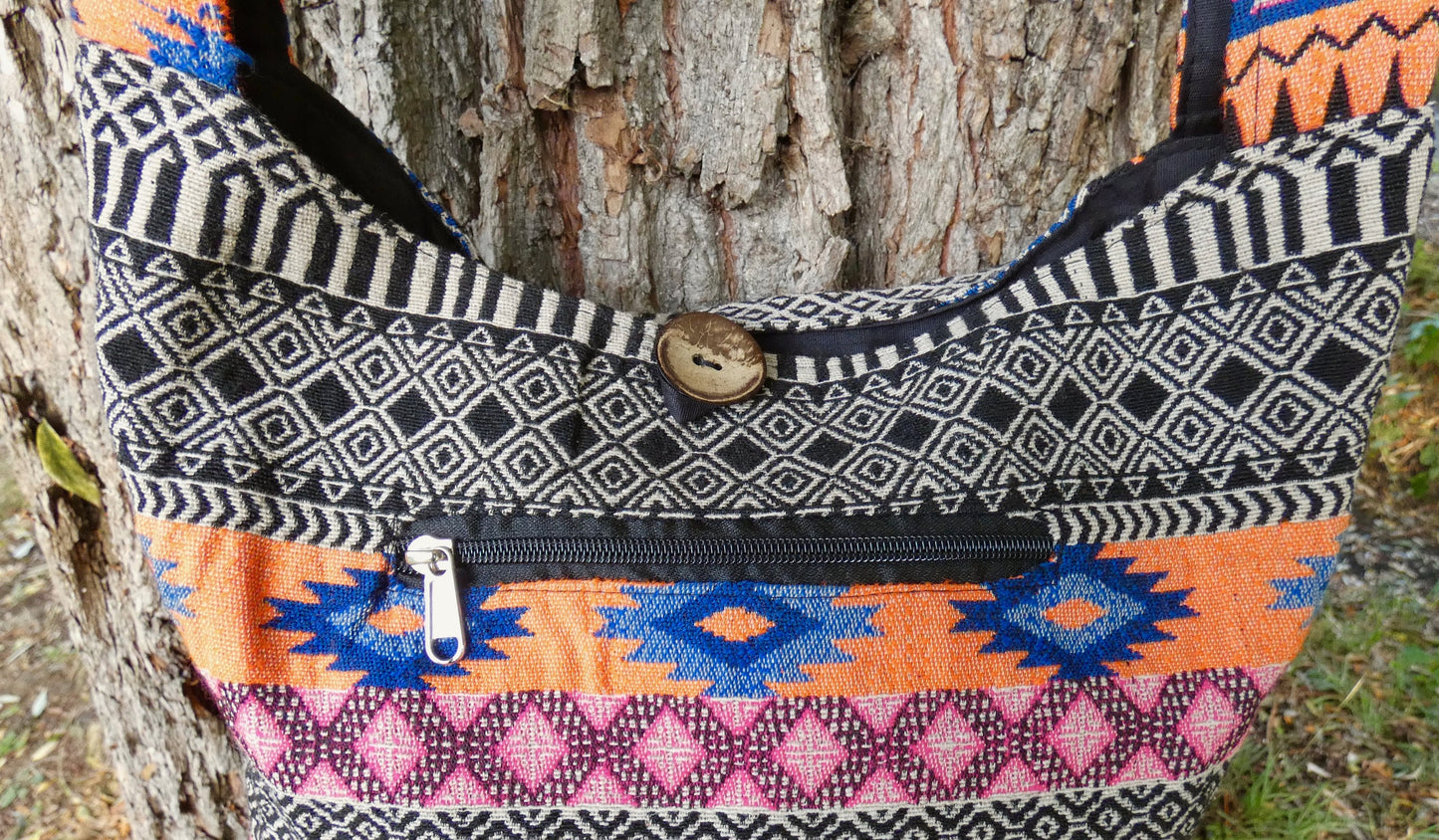 Colourful Geometric Woven Cotton Bucket Bag