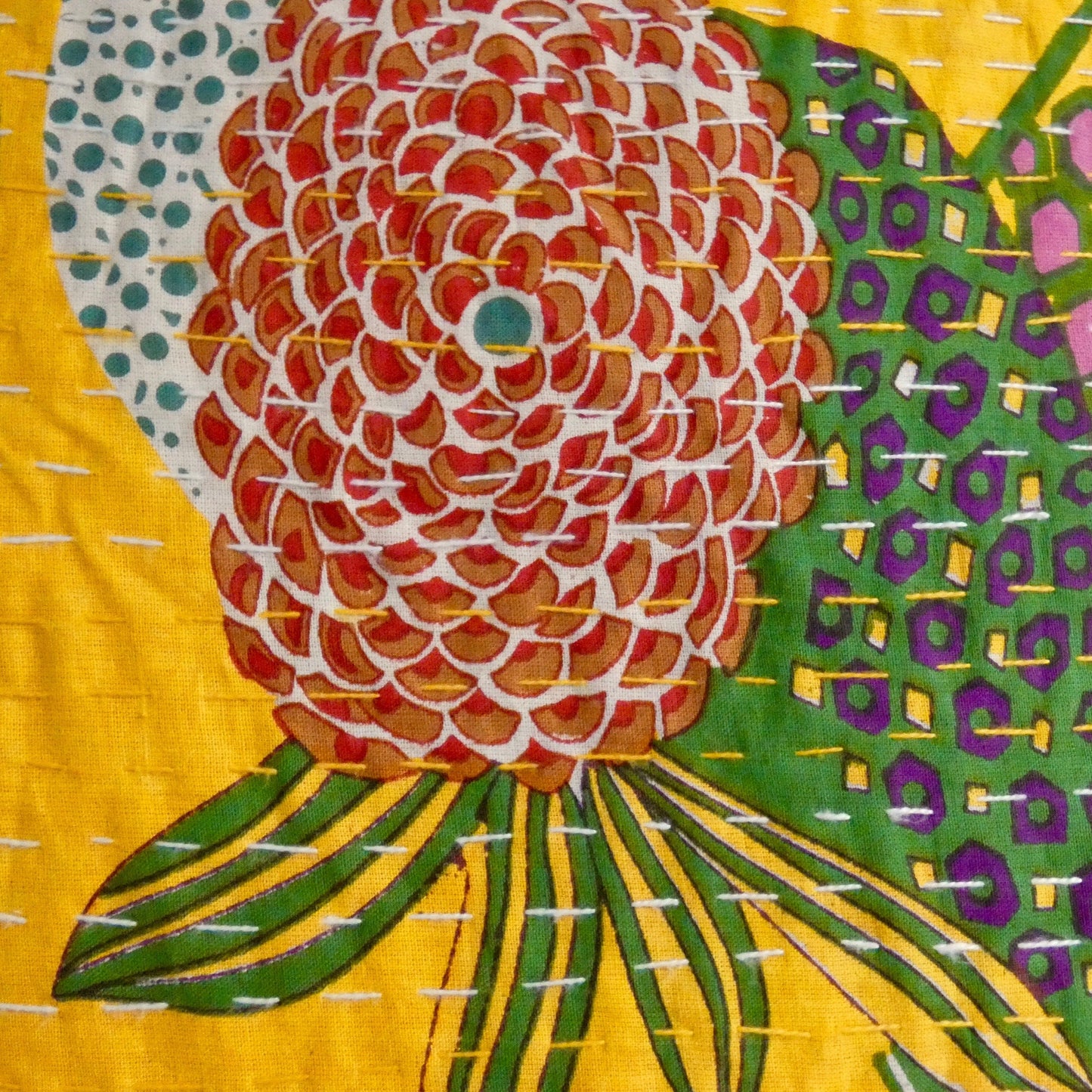 Yellow Floral Kantha Cushion Cover