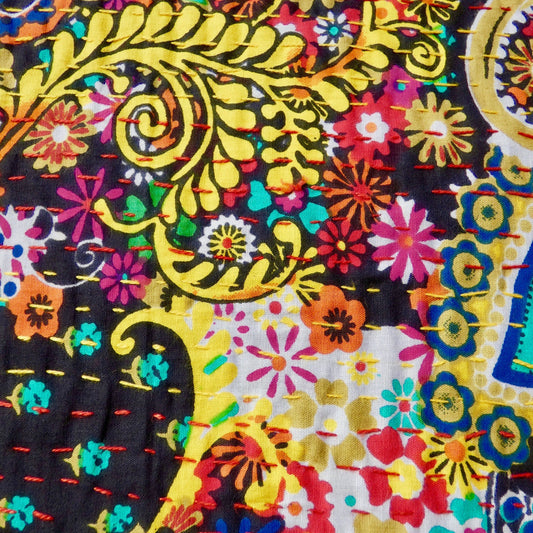 Black and Bright Paisley Kantha Cushion Cover