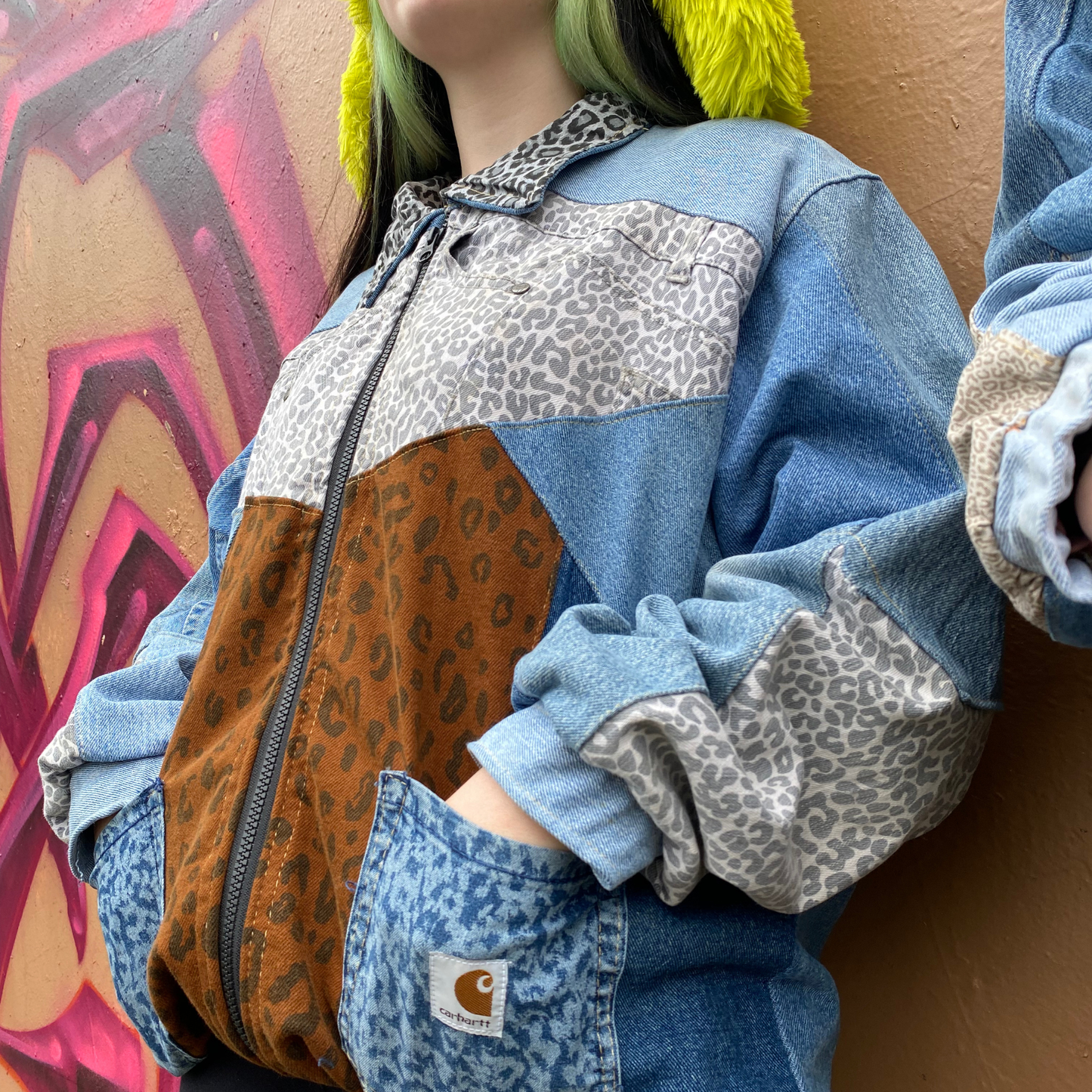 Reworked Denim Patchwork Jacket Carhartt-Style 1