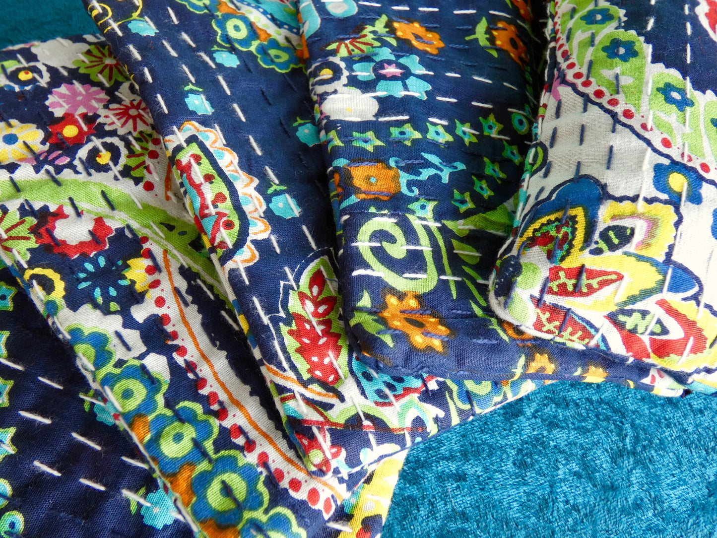 Handmade Cotton Kantha Purse - Navy Blue
