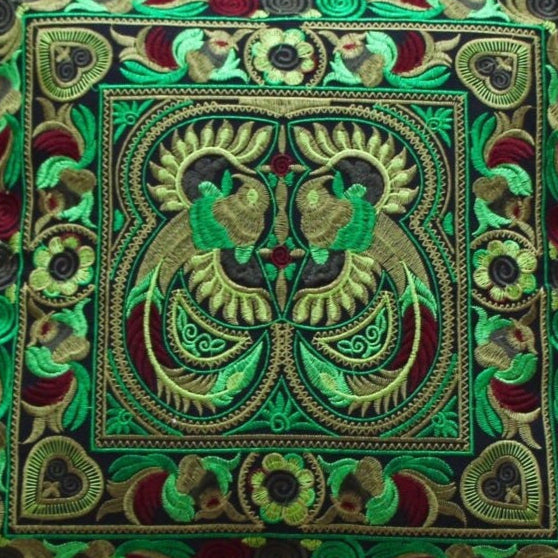 Green Embroidered Thai Cushion Cover
