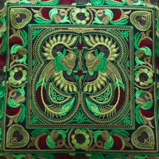 Green Embroidered Thai Cushion Cover