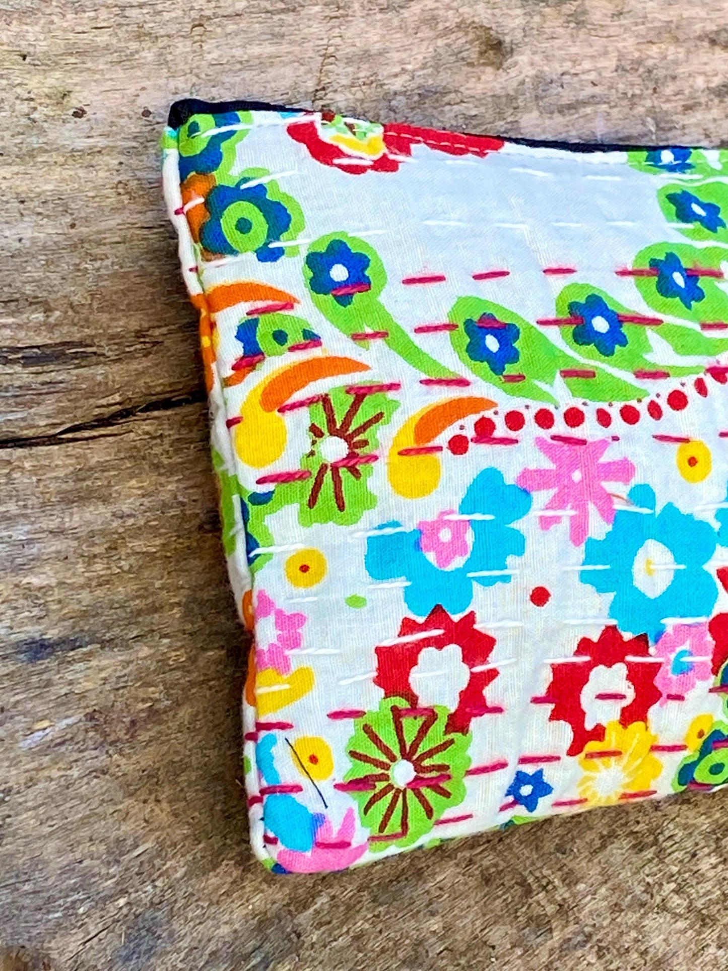 Handmade Cotton Kantha Purse - White