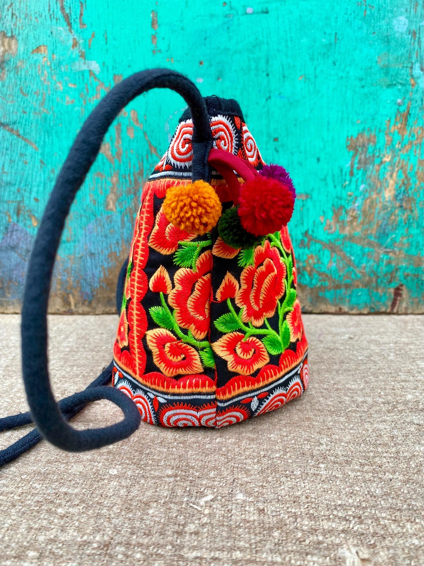 Red Floral Embroidered Thai Crossbody Bag