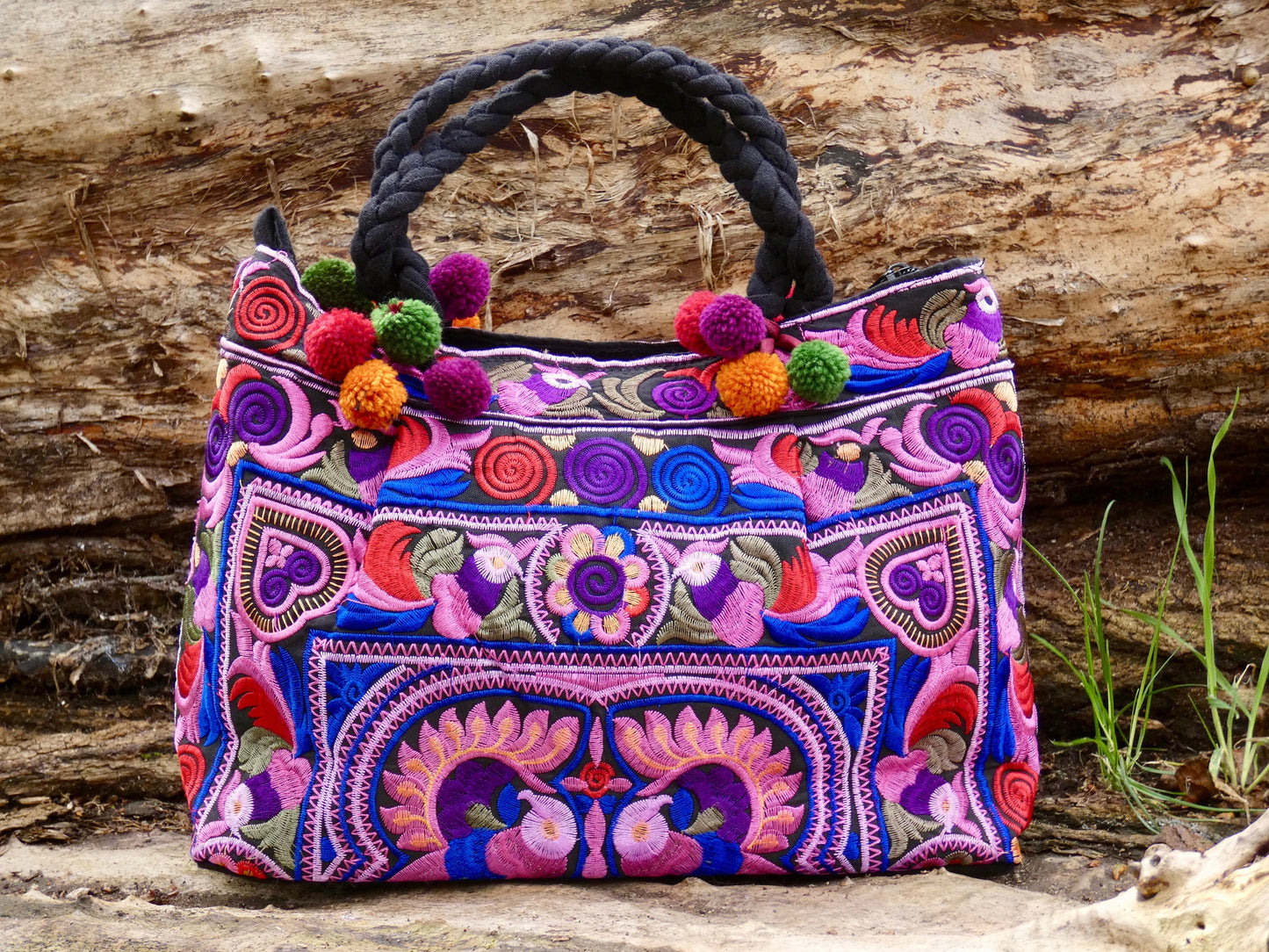 Purple Embroidered Hmong Handbag
