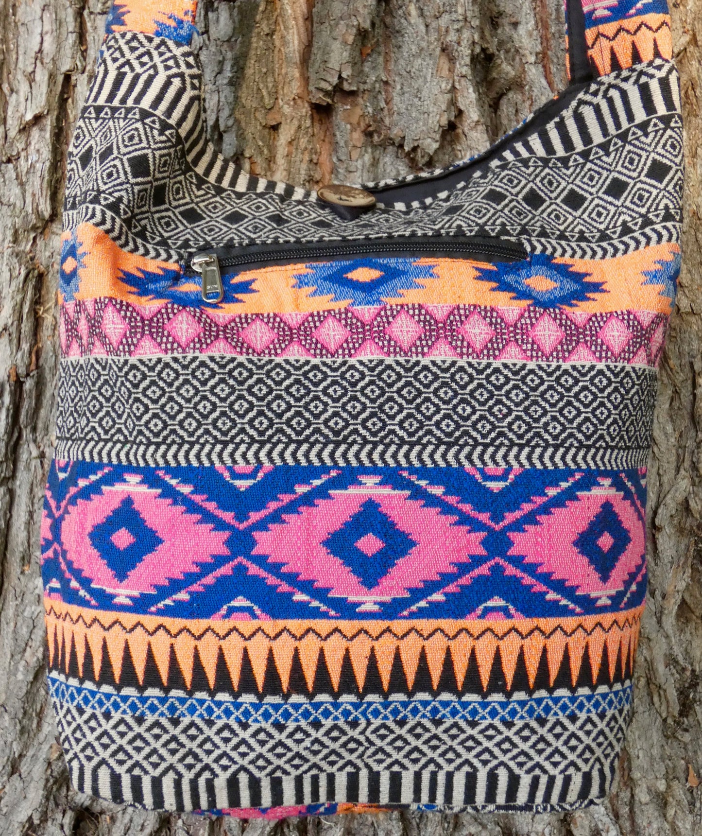 Colourful Geometric Woven Cotton Bucket Bag
