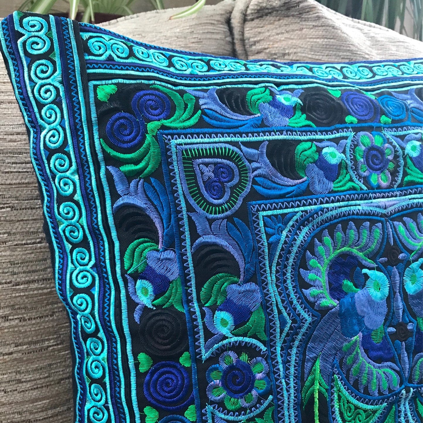 Turquoise Embroidered Thai Cushion Cover