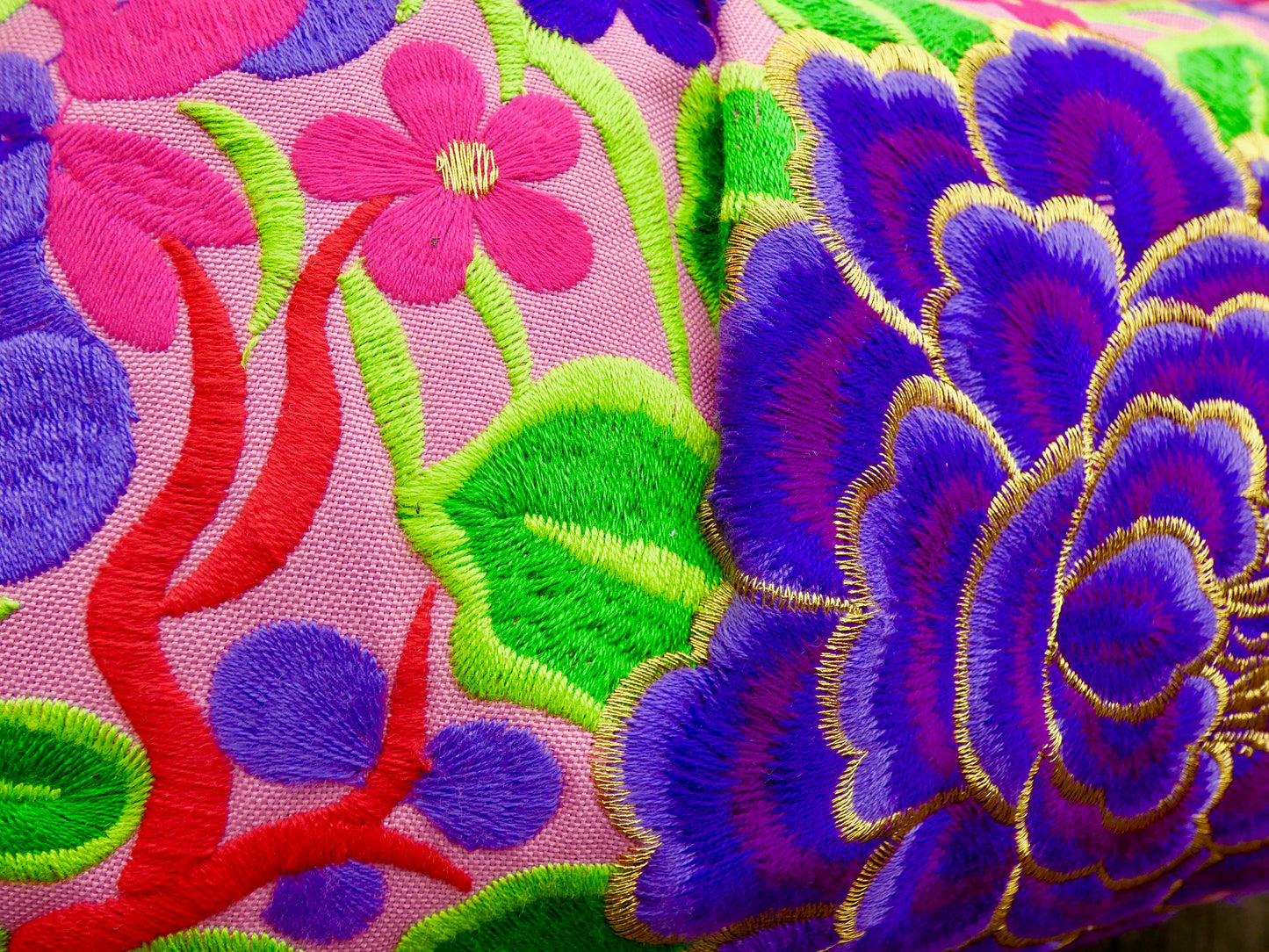 Purple Floral Embroidered Crossbody Thai Sling Bag