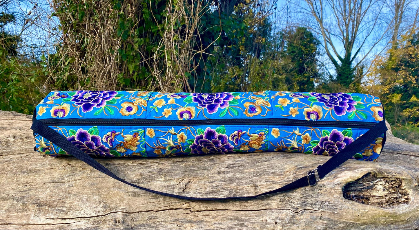 Blue Chrysanthemum Floral Hmong Yoga Mat Bag