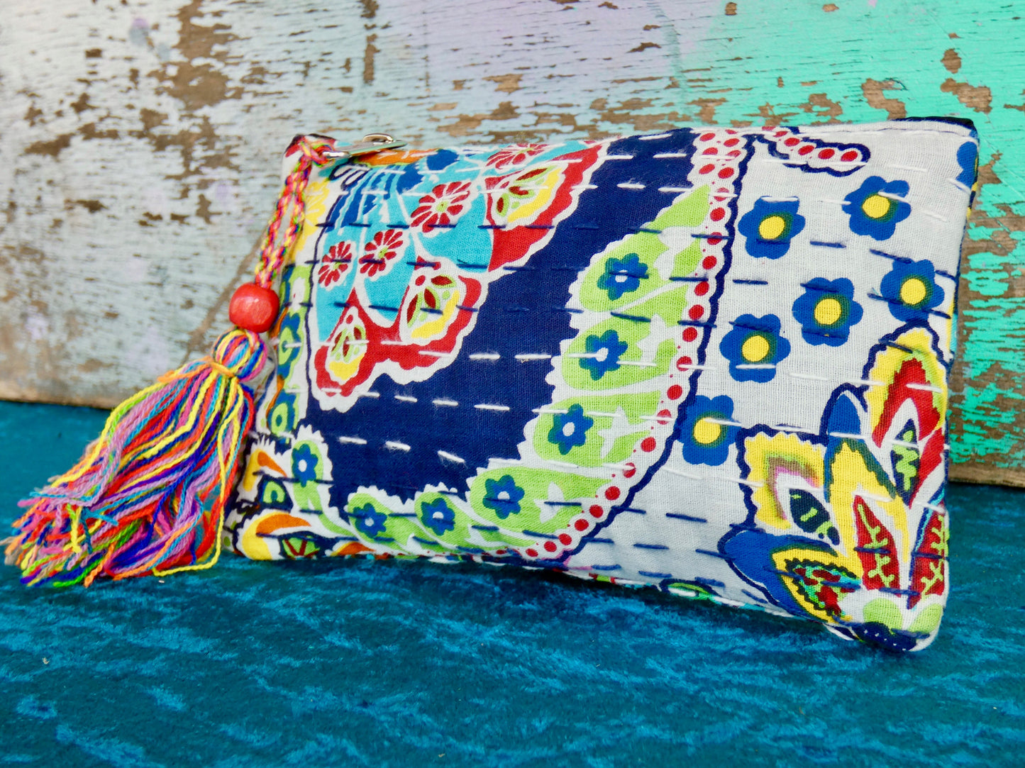 Handmade Cotton Kantha Purse - Navy Blue