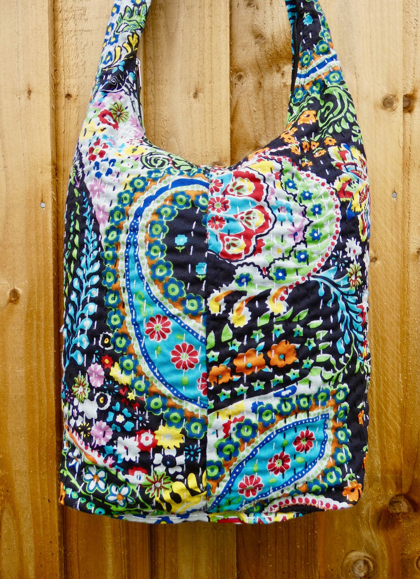 Black and Bright Indian Kantha Bucket Bag