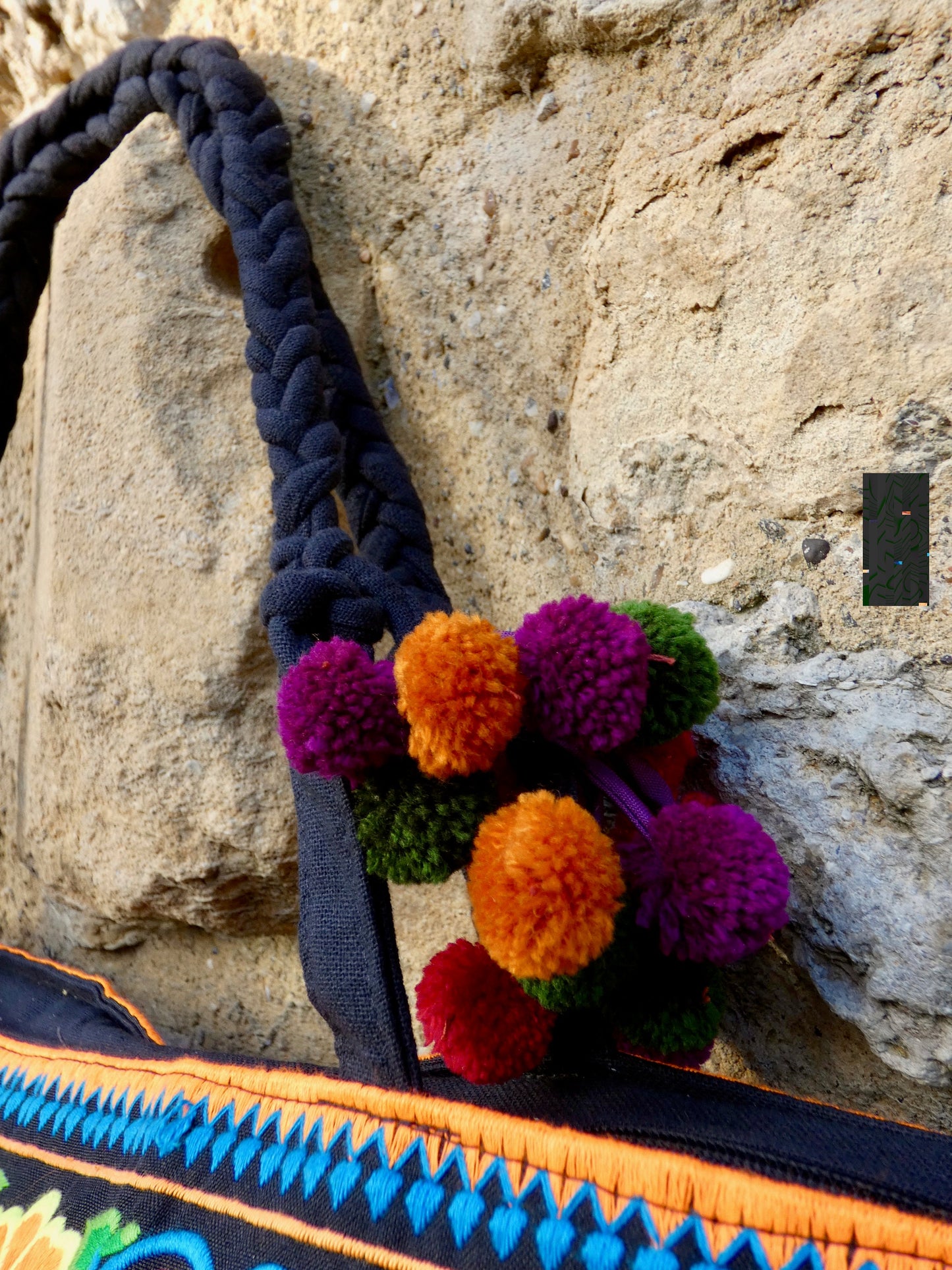 Orange Floral Embroidered Hmong Tote Bag