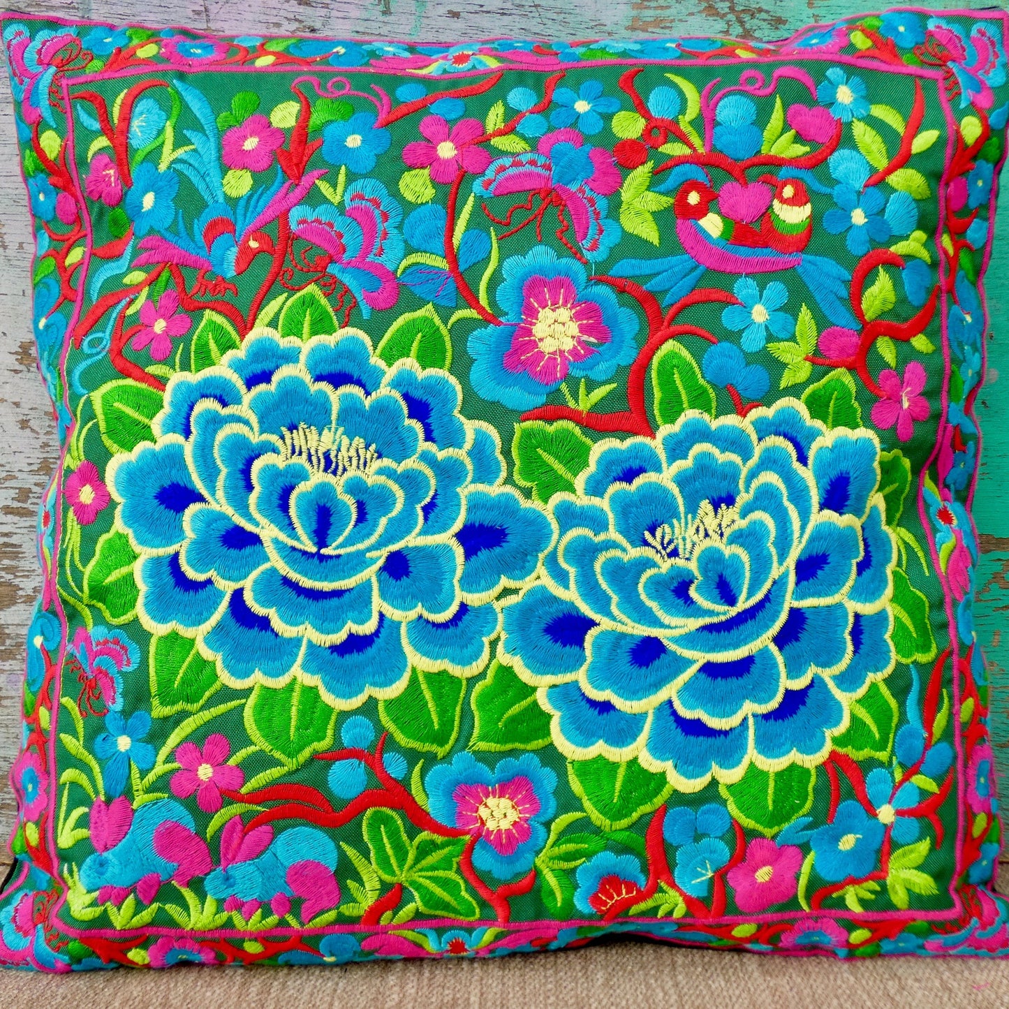 Chrysanthemum Embroidered Thai Cushion Cover