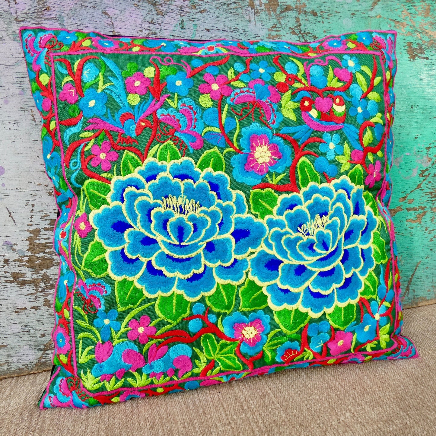 Chrysanthemum Embroidered Thai Cushion Cover