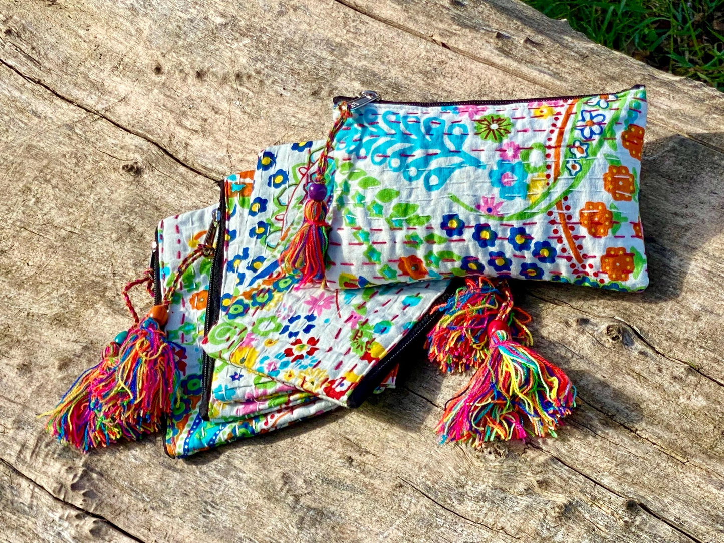 Handmade Cotton Kantha Purse - White