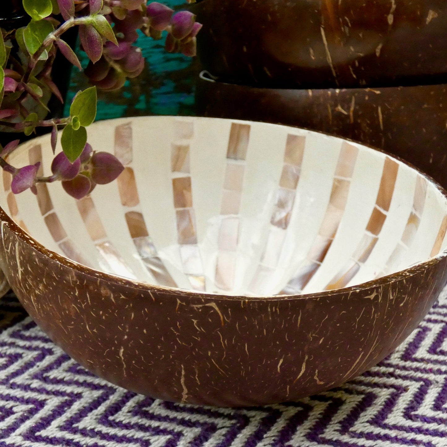 Cream Coconut Bowl with Mother of Pearl Inlay