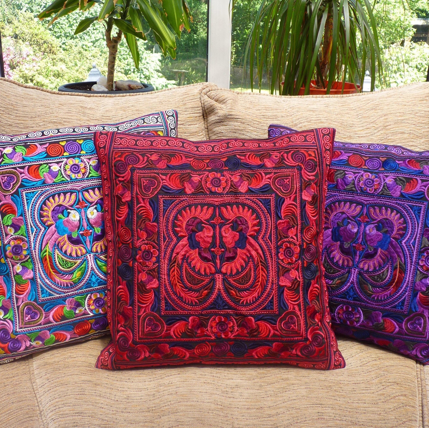 Red Embroidered Thai Cushion Cover