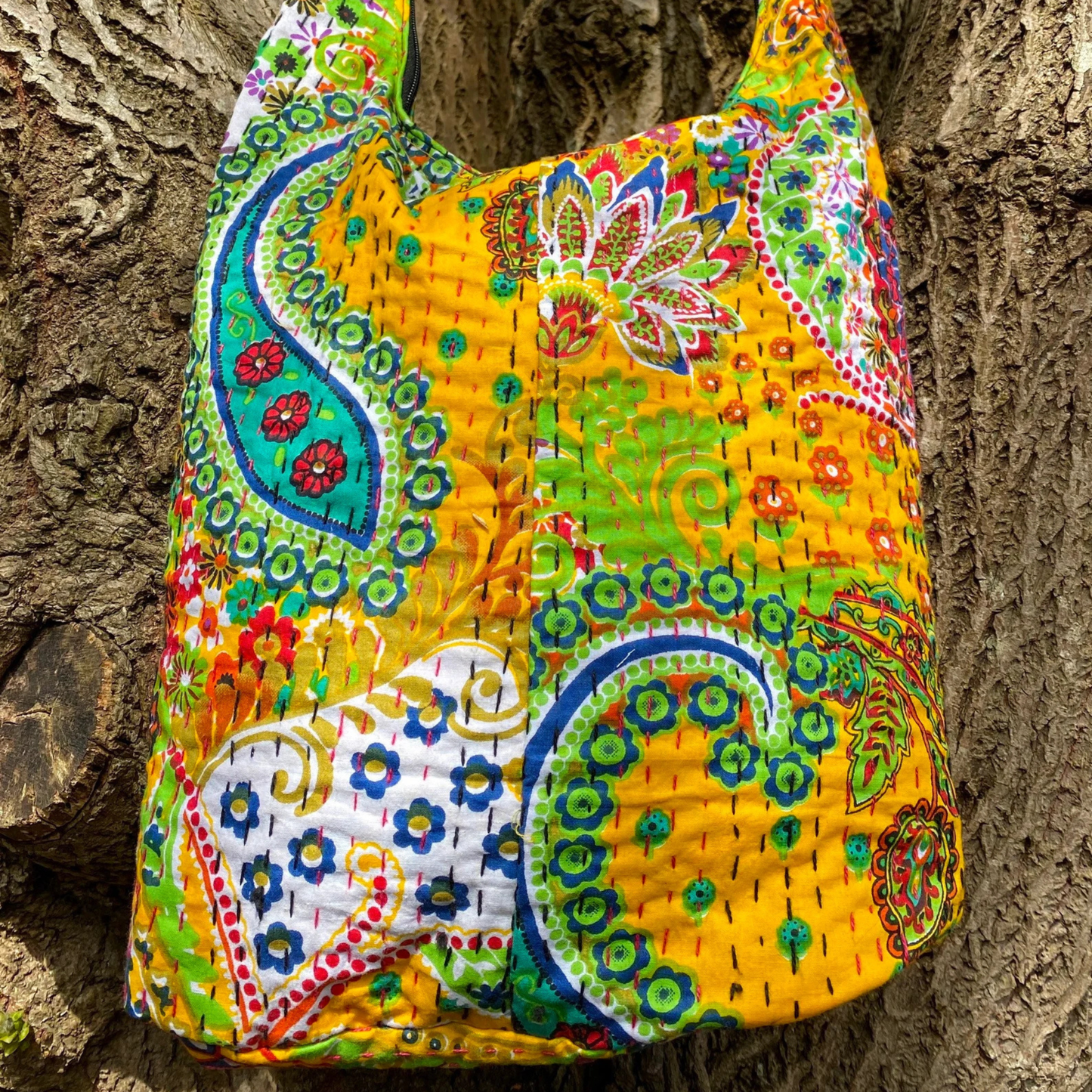 Yellow Indian Kantha Bucket Bag