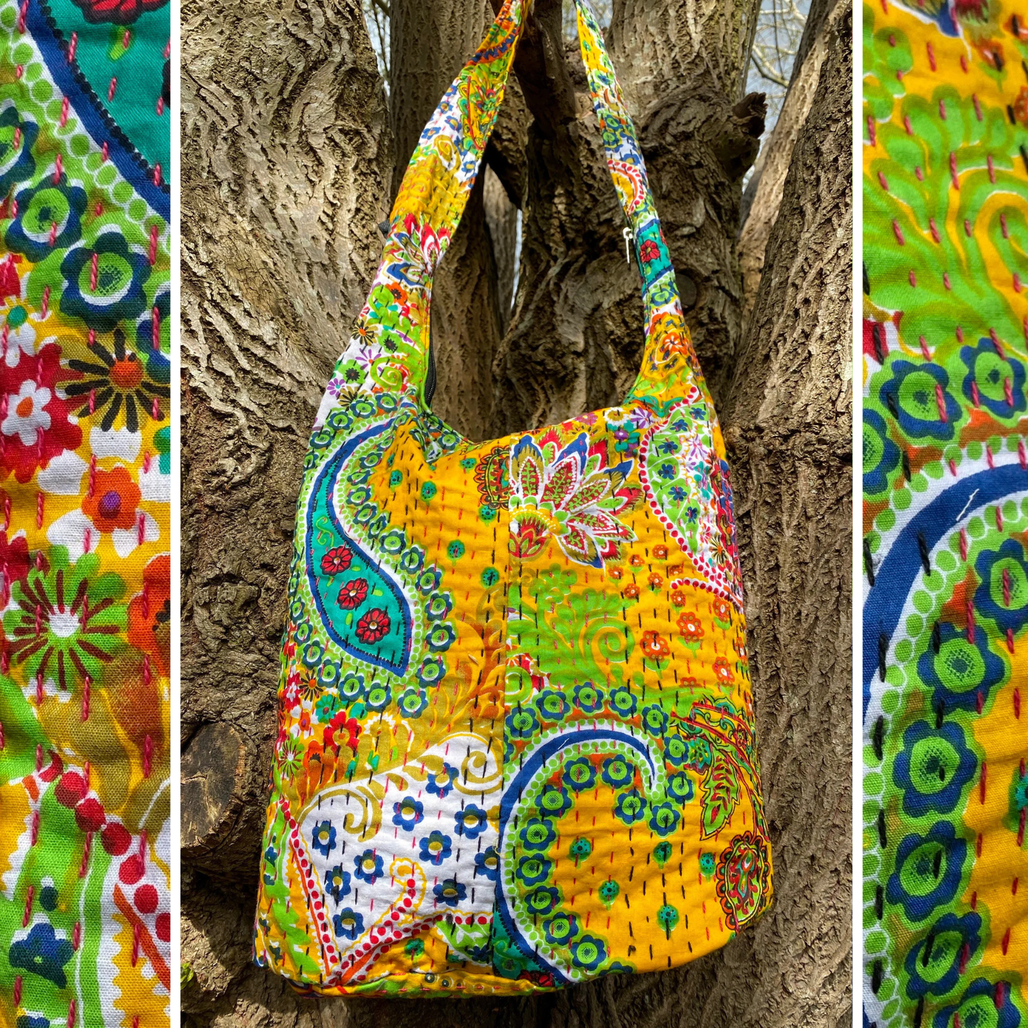 Yellow Indian Kantha Bucket Bag