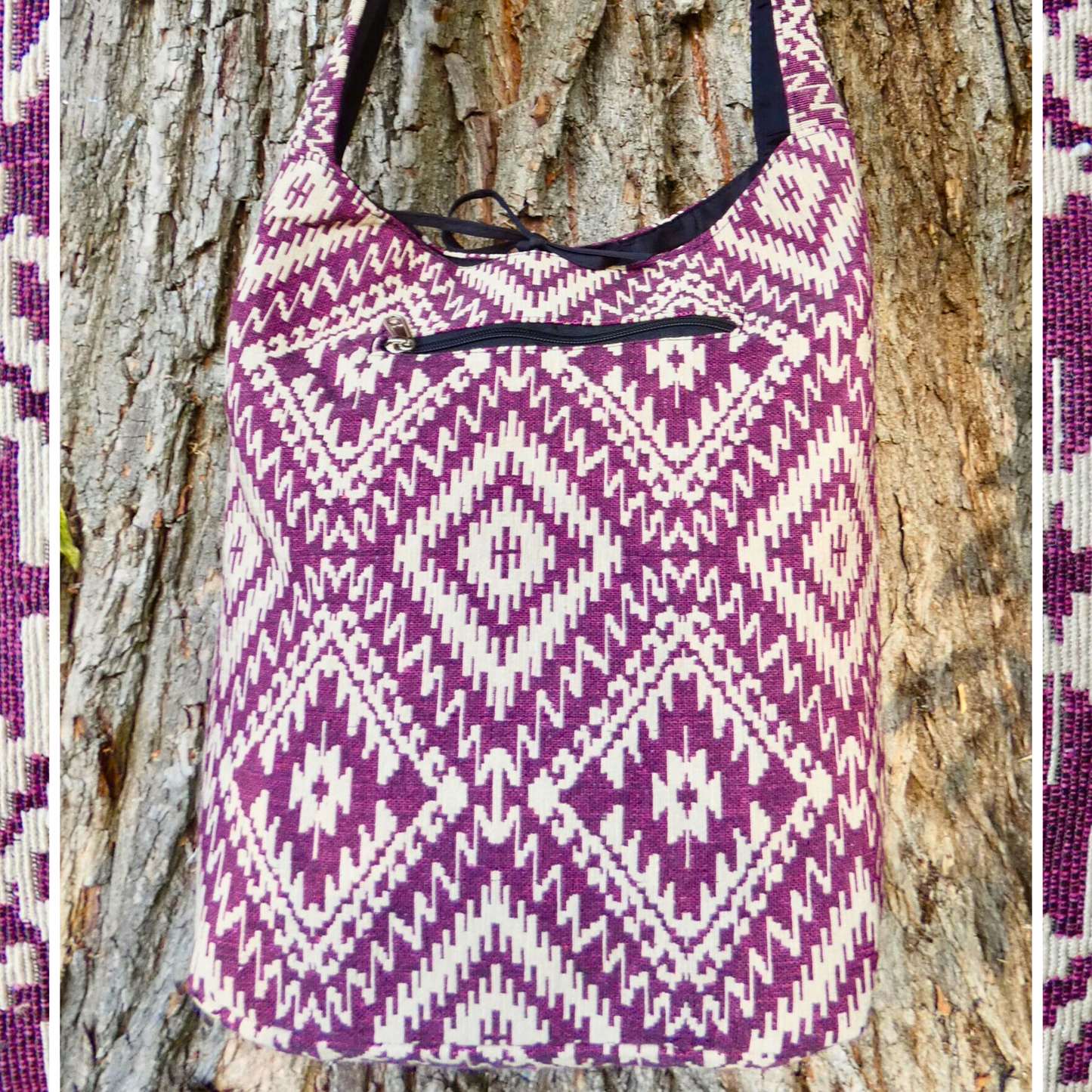 Pink Geometric Woven Cotton Bucket Bag