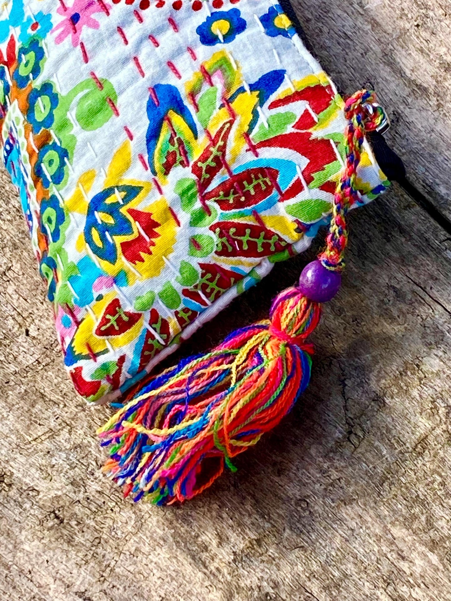 Handmade Cotton Kantha Purse - White