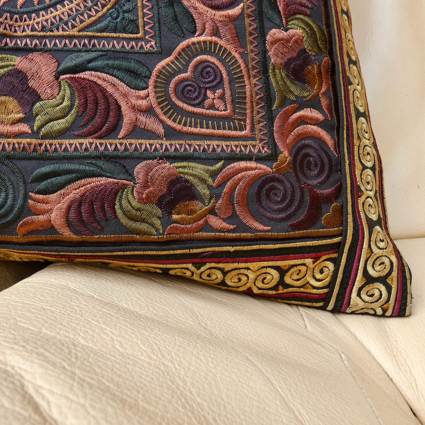 Mocha Embroidered Thai Cushion Cover