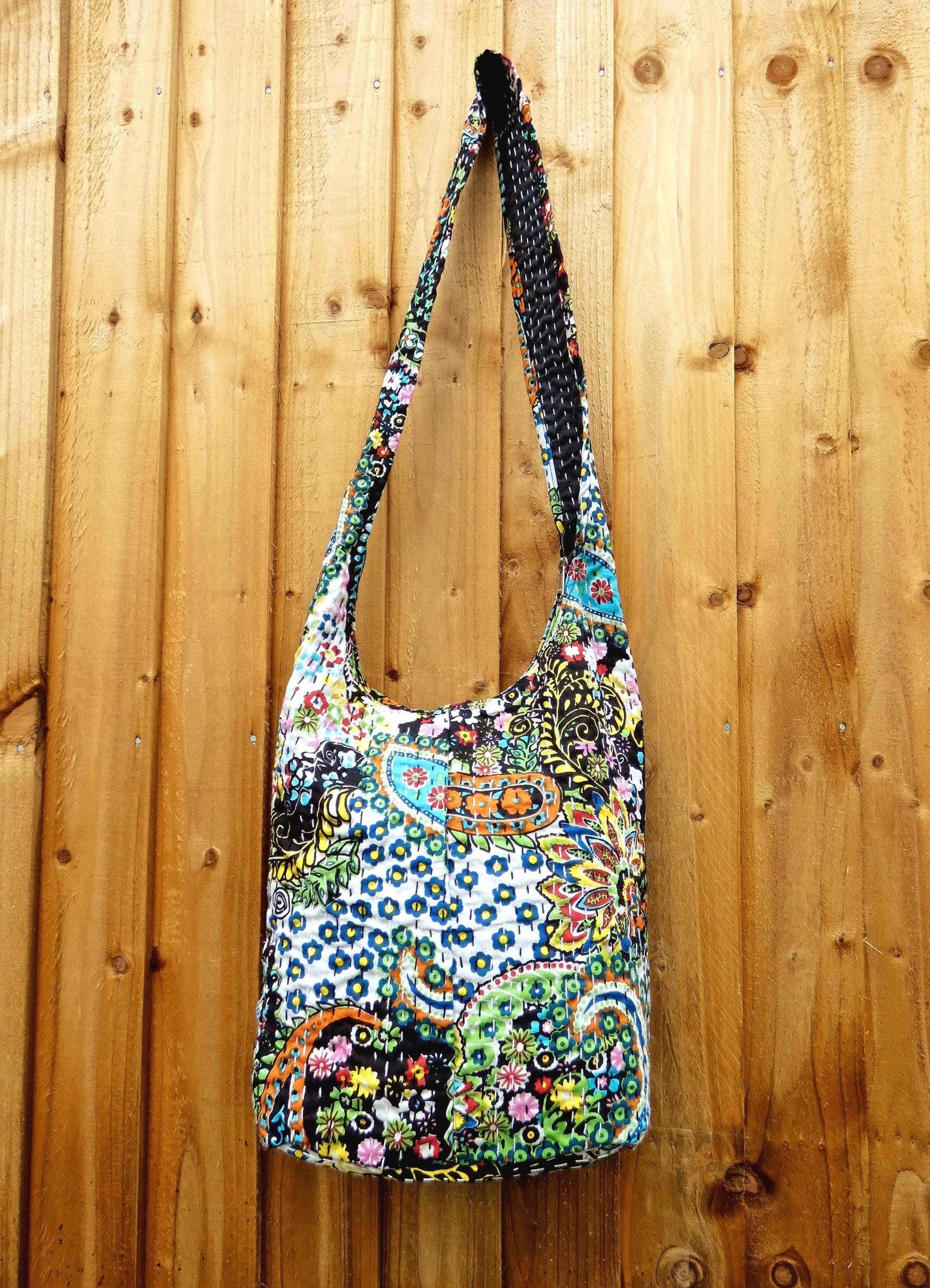Black and Bright Indian Kantha Bucket Bag