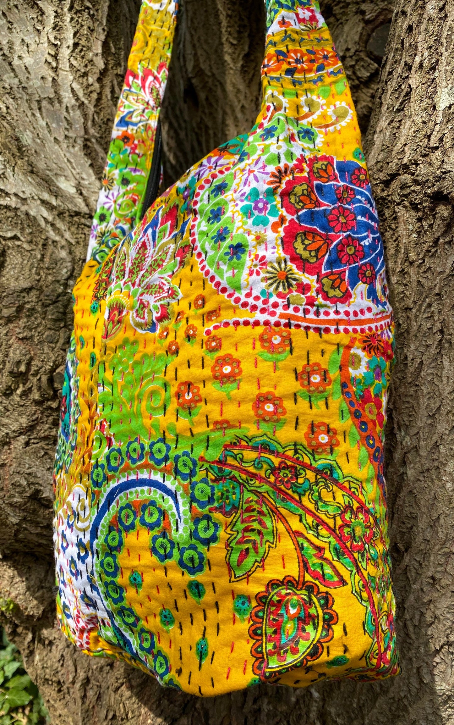 Yellow Indian Kantha Bucket Bag