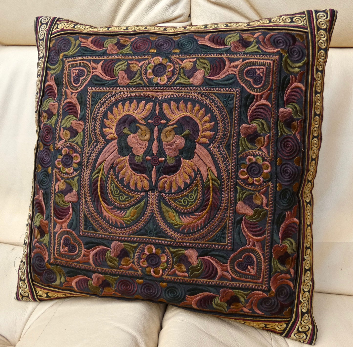 Mocha Embroidered Thai Cushion Cover