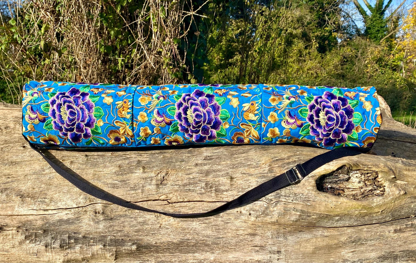 Blue Chrysanthemum Floral Hmong Yoga Mat Bag