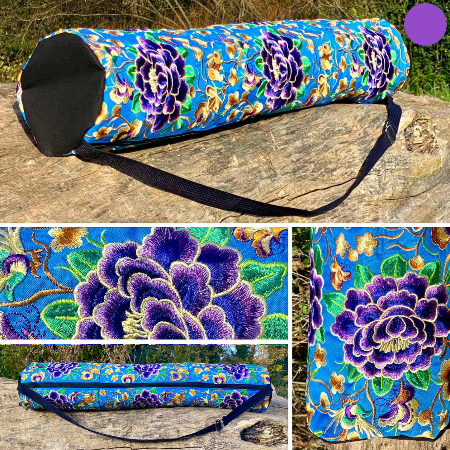 Blue Chrysanthemum Floral Hmong Yoga Mat Bag